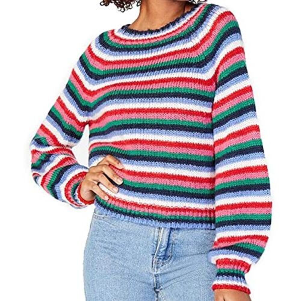 Crave Fame Juniors Fluffy Striped Sweater